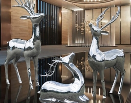 户外庭院不锈钢镜面鹿精美雕塑