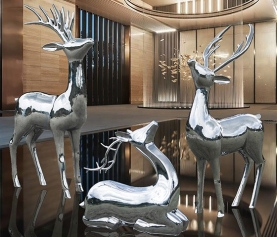 株洲户外庭院不锈钢镜面鹿精美雕塑